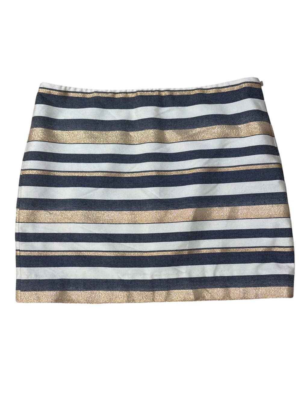 J Crew Navy White Gold Striped Mini Skirt